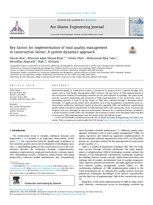 (PDF) Key factors for implementation of total quality management in ...