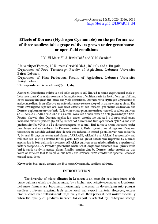 (PDF) Effects of Dormex (Hydrogen Cyanamide) on the performance of ...