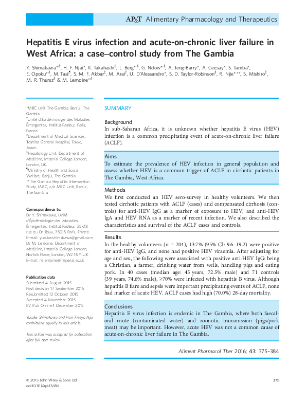 (PDF) Hepatitis E virus infection and acute-on-chronic liver failure in ...