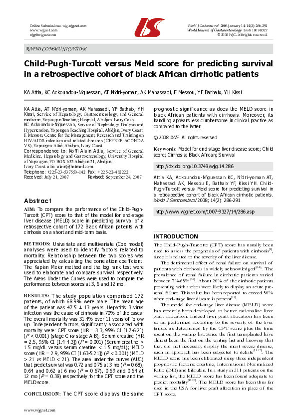 (PDF) Child-Pugh-Turcott versus Meld score for predicting survival in a ...