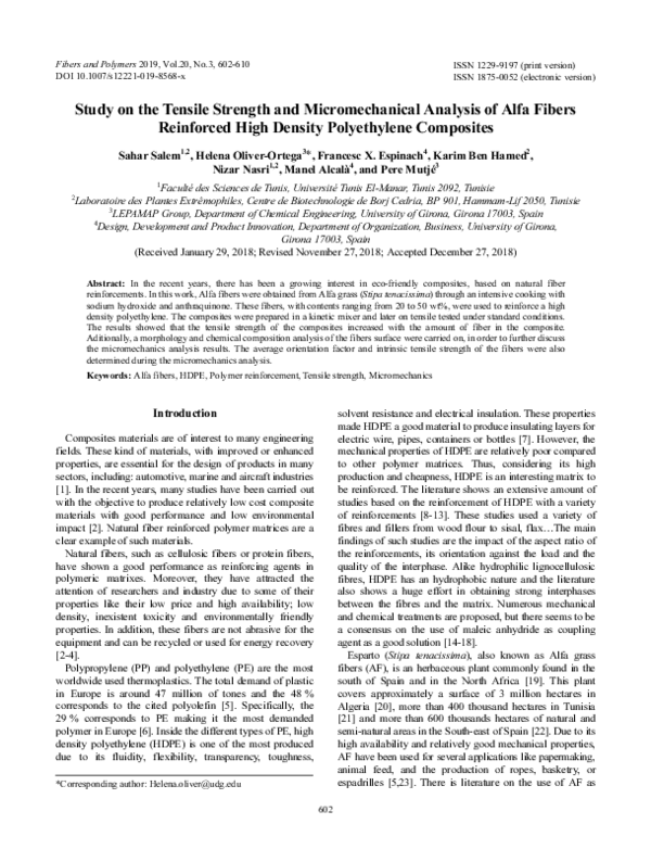 (PDF) Study on the Tensile Strength and Micromechanical Analysis of ...