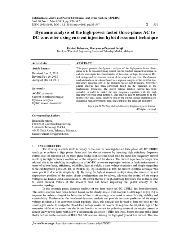 (PDF) Dynamic analysis of the high-power factor three-phase AC to DC ...