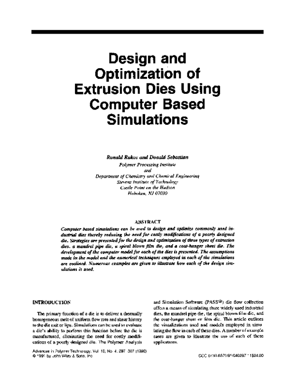 (PDF) Design and optimization of extrusion dies using computer based ...