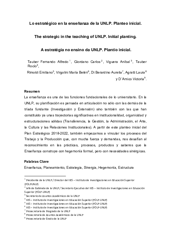 (PDF) A estratégia no ensino da UNLP. Plantio inicial