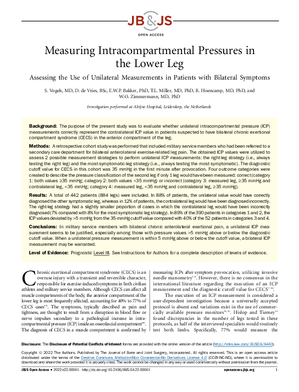 (PDF) Measuring Intracompartmental Pressures in the Lower Leg ...
