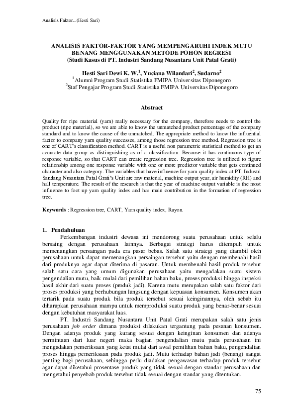 (PDF) ANALISIS FAKTOR FAKTOR YANG MEMPENGARUHI INDEK MUTU BENANG