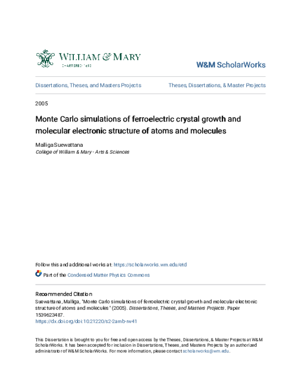 (PDF) Monte Carlo simulations of ferroelectric crystal growth and ...