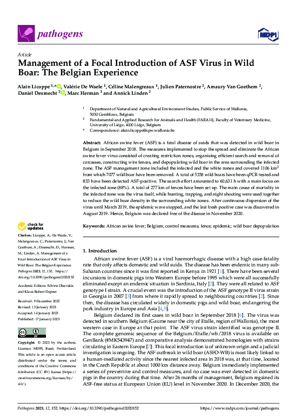 (PDF) Management of a Focal Introduction of ASF Virus in Wild Boar: The ...