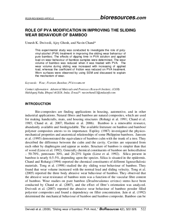 (PDF) Role of PVA modification in improving the sliding wear behavior ...