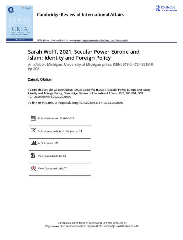 (PDF) Sarah Wolff 2021 Secular Power Europe and Islam Identity and ...
