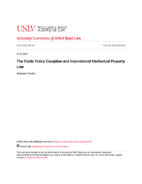 (PDF) The Public Policy Exception and International Intellectual ...