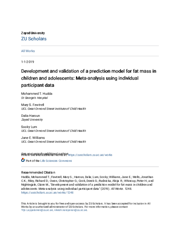 (PDF) Development and validation of a prediction model for fat mass in ...