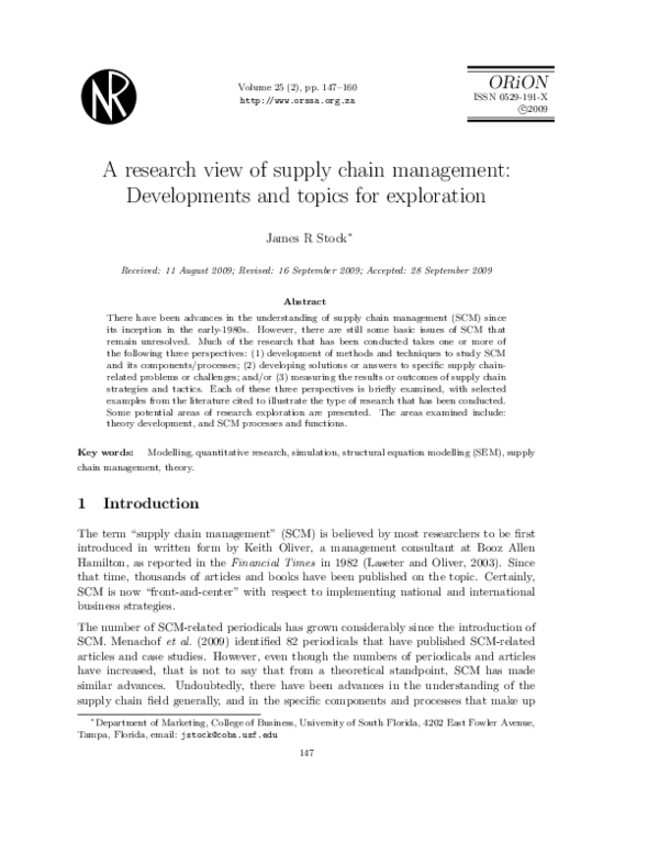 (PDF) A research view of supply chain management: Developments and ...