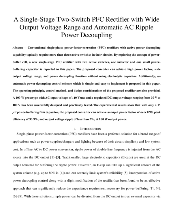 (PDF) A Single-Stage Two-Switch PFC Rectifier With Wide Output Voltage ...