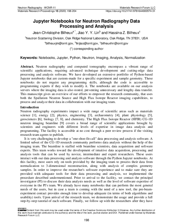 (PDF) Jupyter Notebooks for Neutron Radiography Data Processing and ...