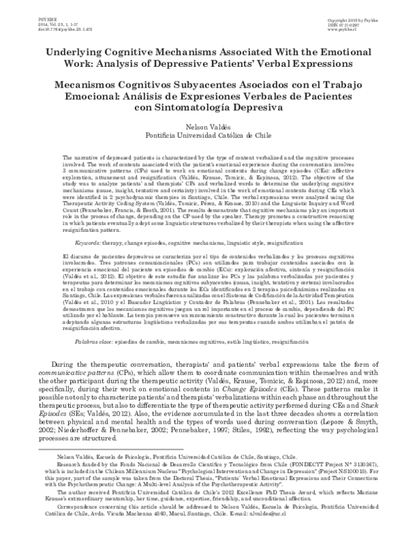 (PDF) Underlying Cognitive Mechanisms Associated With the Emotional ...