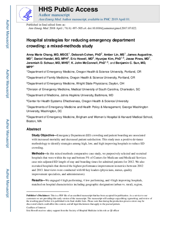 (PDF) Hospital Strategies for Reducing Emergency Department Crowding: A ...