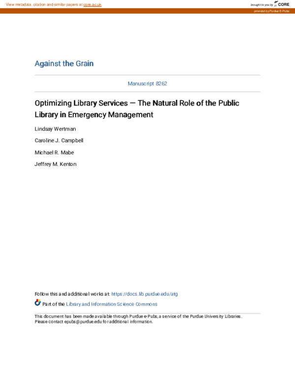 (PDF) Optimizing Library Services — The Natural Role of the Public ...