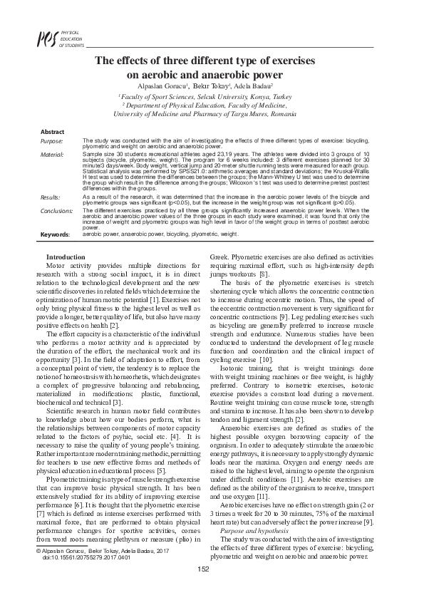 (PDF) The effects of three different type of exercises on aerobic and ...