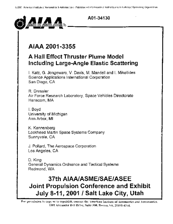 (PDF) A Hall effect thruster plume model including large-angle elastic ...
