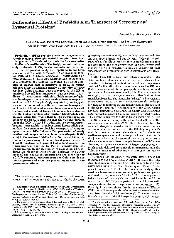 (PDF) Differential effects of brefeldin A on transport of secretory and ...