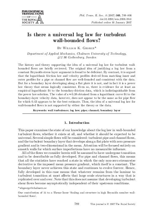 (PDF) Is there a universal log law for turbulent wall-bounded flows?