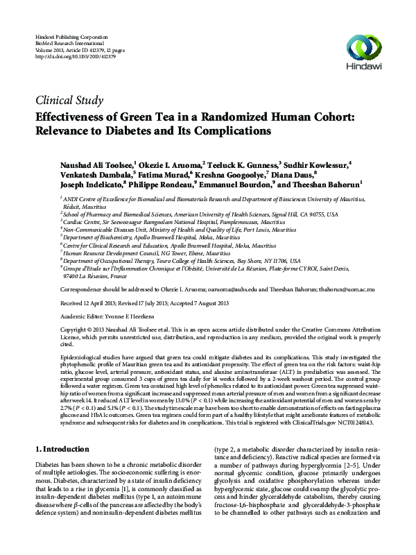 (PDF) Effectiveness of Green Tea in a Randomized Human Cohort ...