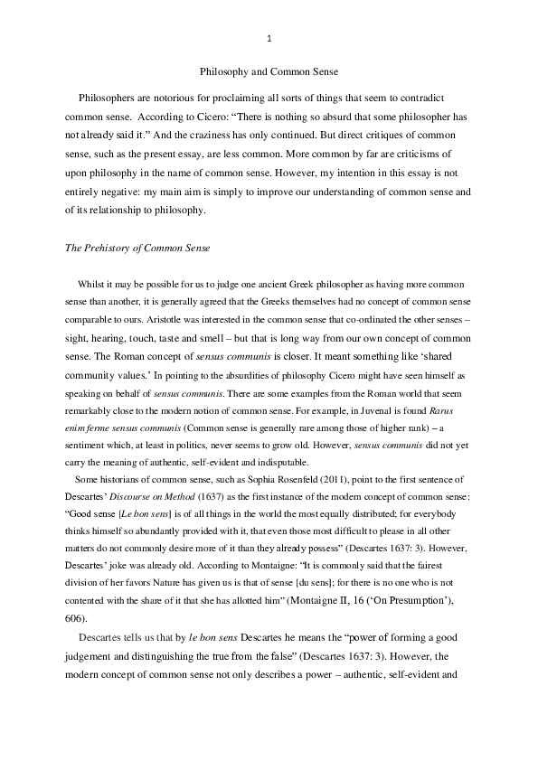 (PDF) Philosophy and Common Sense