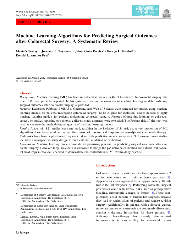 (PDF) Machine Learning Algorithms for Predicting Surgical Outcomes ...