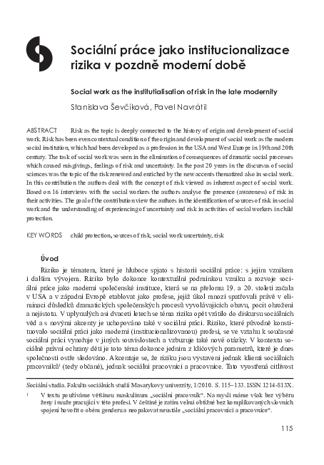 (PDF) Sociální práce jako institucionalizace rizika v pozdně moderní době
