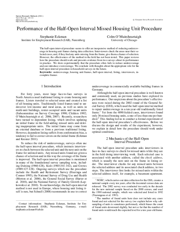 (PDF) Performance of the Half-Open Interval Missed Housing Unit Procedure