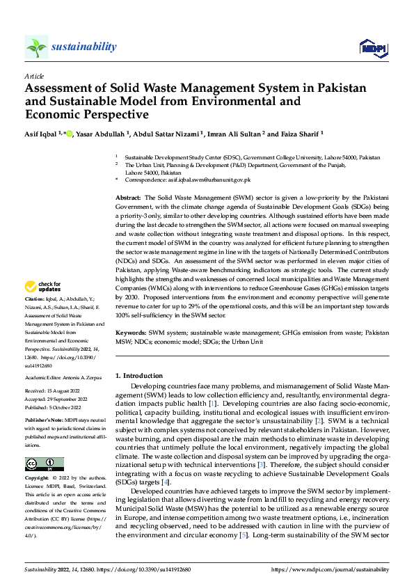 (PDF) Assessment of Solid Waste Management System in Pakistan and ...