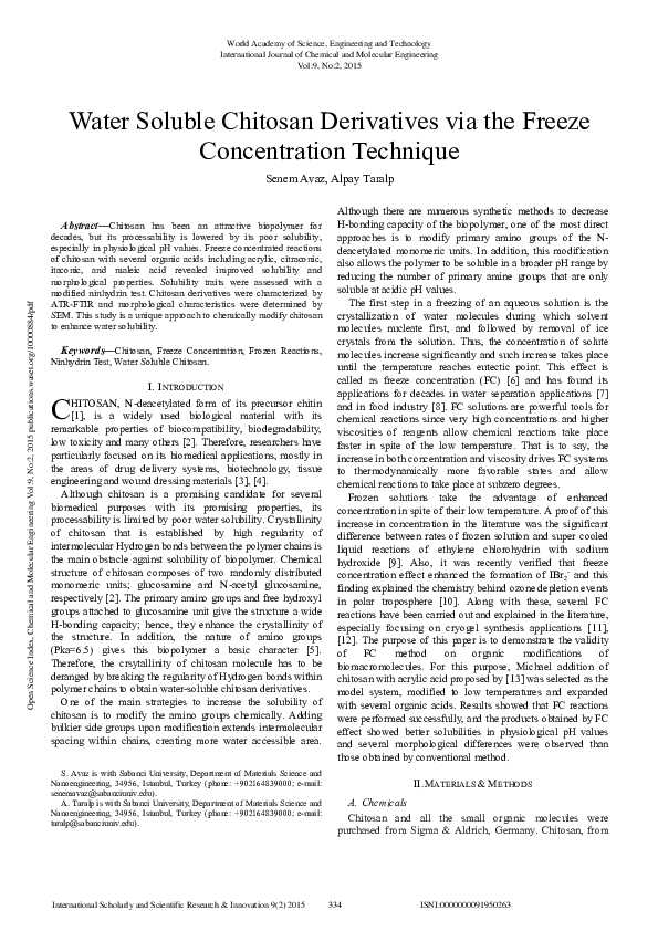 (PDF) Water Soluble Chitosan Derivatives Via The Freeze Concentration ...