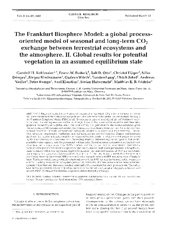 (PDF) The Frankfurt Biosphere Model: a global process-oriented model of ...