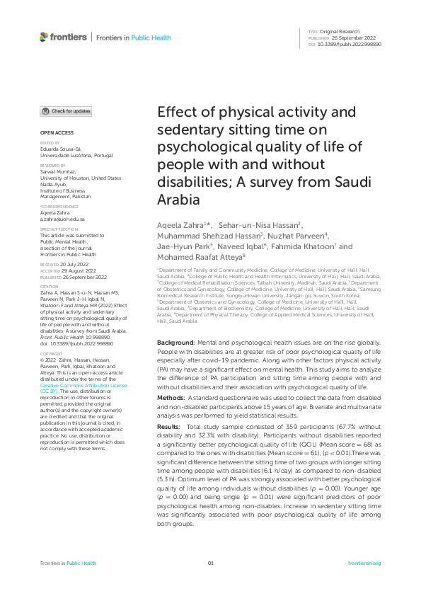 (PDF) Effect of physical activity and sedentary sitting time on ...