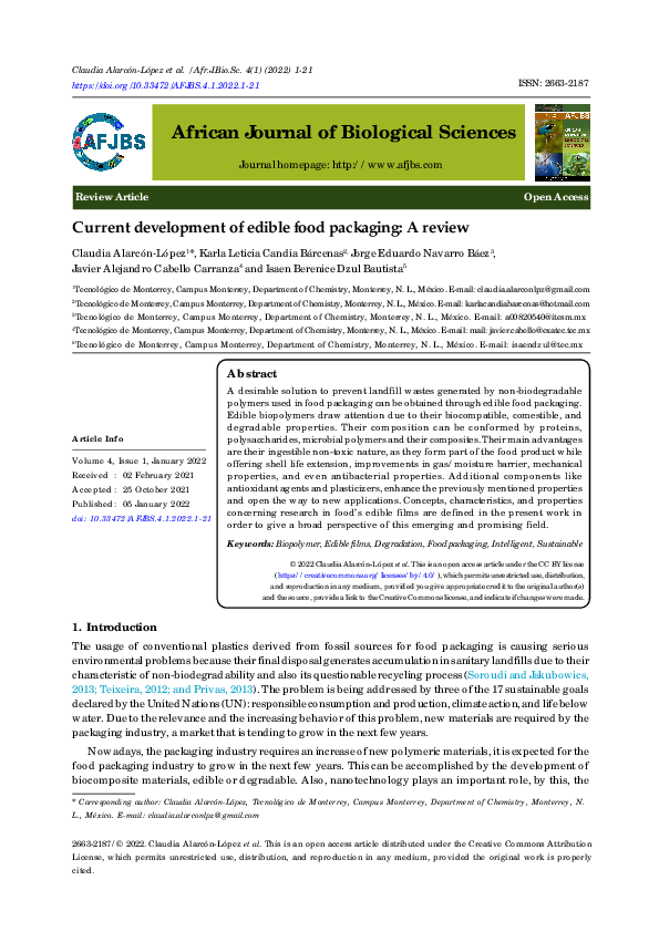 (PDF) Current development of edible food packaging A review Javier