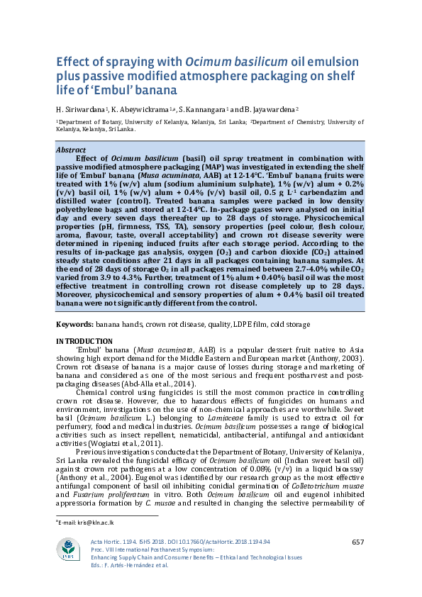 (PDF) Effect of spraying with Ocimum basilicum oil emulsion plus ...