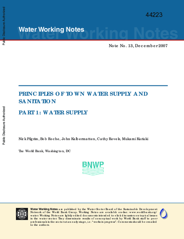 (PDF) Principles of town water supply and sanitation - Part 1 : water ...
