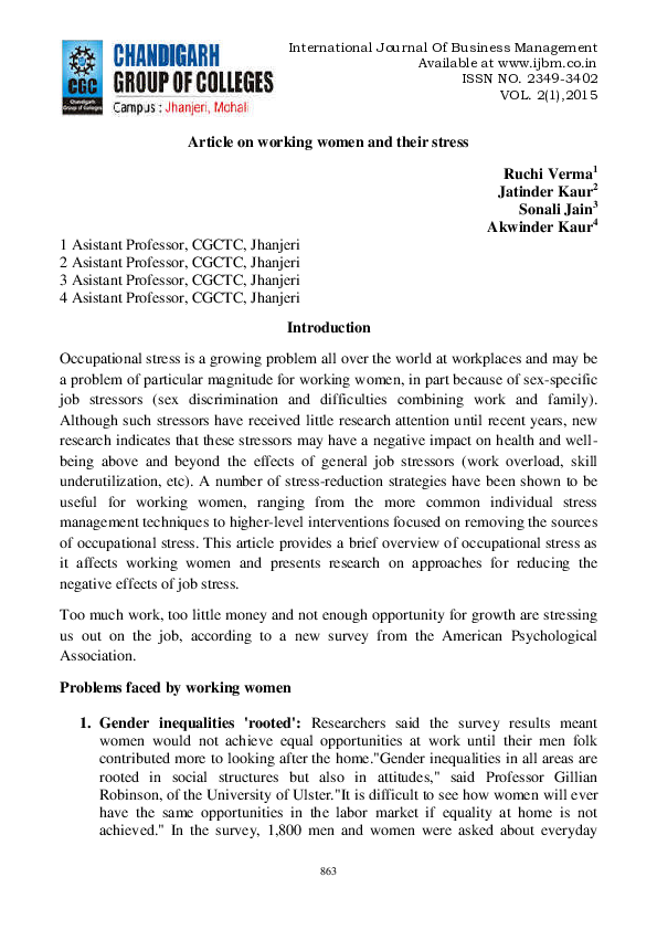 (PDF) Article on working women and their stress