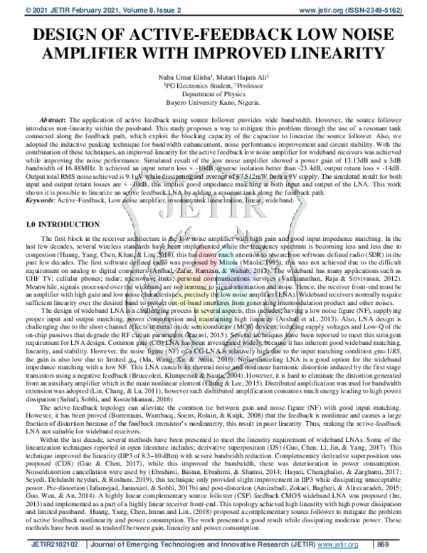 (PDF) Design of an Active Feedback Low Noise Amplifier with Improved ...