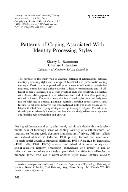 (PDF) Patterns of Coping Associated With Identity Processing Styles