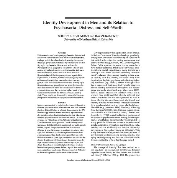 (PDF) Identity Development in Men and its Relation to Psychosocial ...