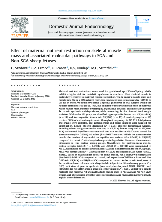(PDF) Effect of maternal nutrient restriction on skeletal muscle mass ...