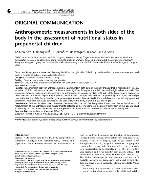 (PDF) Anthropometric measurements in both sides of the body in the ...