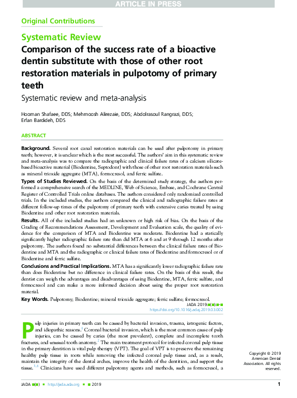 (PDF) Comparison of the success rate of a bioactive dentin substitute ...