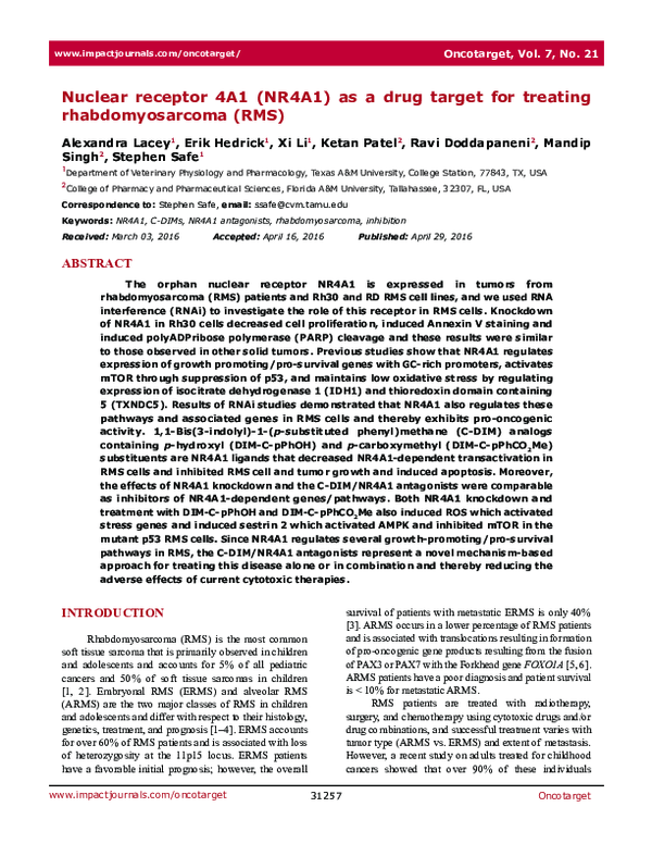 (PDF) Nuclear receptor 4A1 (NR4A1) as a drug target for treating ...