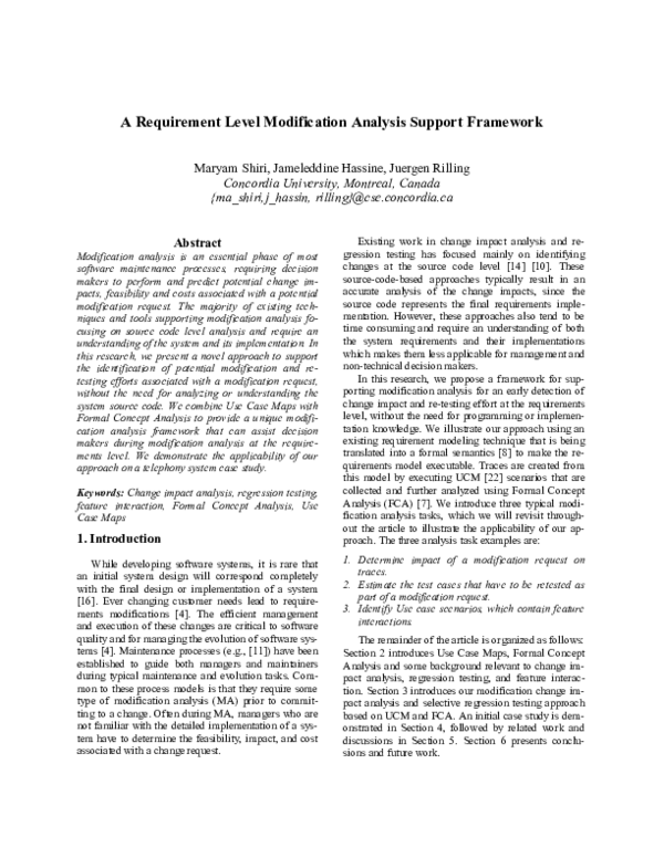 (PDF) A Requirement Level Modification Analysis Support Framework