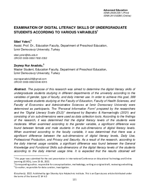 (PDF) Examination of Digital Literacy Skills of Undergraduate Students ...
