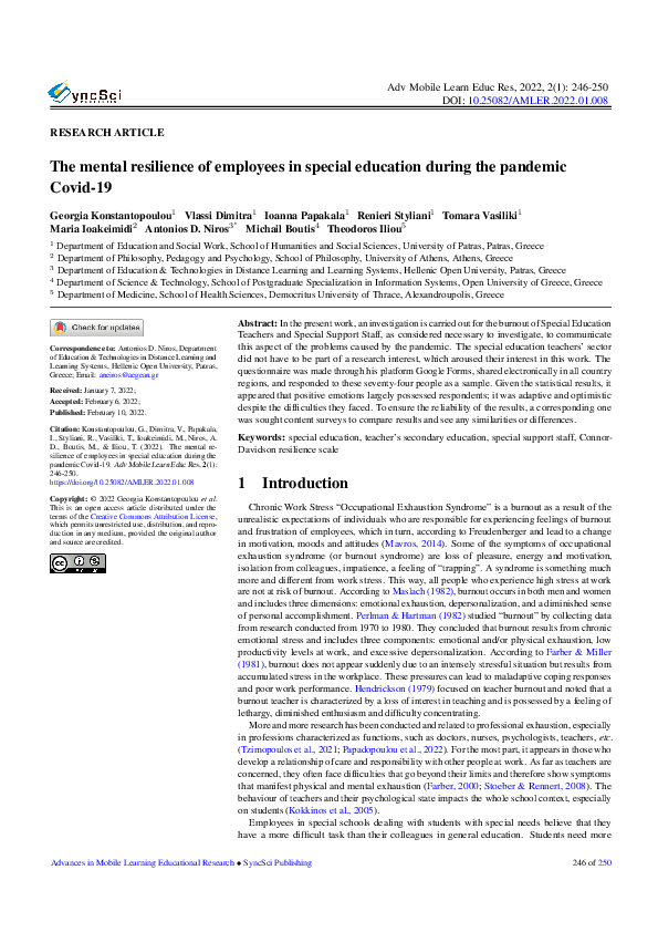 (PDF) The mental resilience of employees in special education during ...