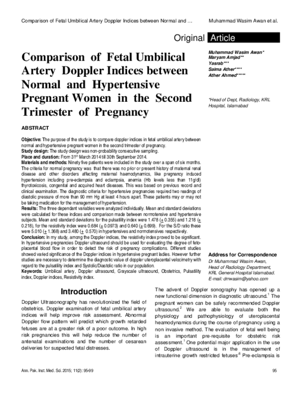 (PDF) Comparison of Fetal Umbilical Artery Doppler Indices between ...